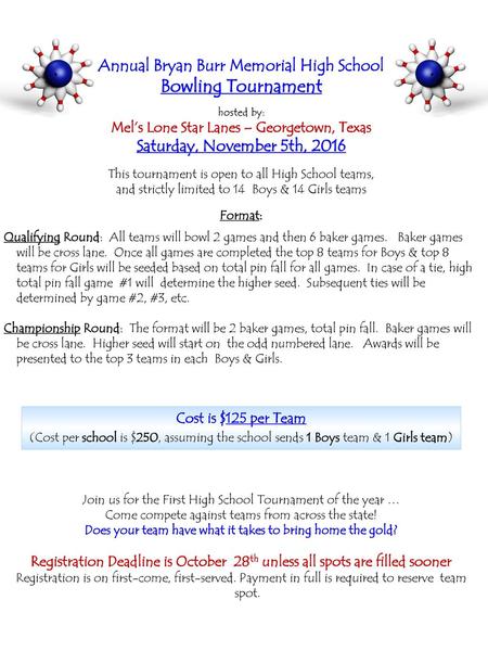Bowling Tournament Annual Bryan Burr Memorial High School
