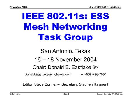 IEEE s: ESS Mesh Networking Task Group