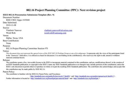 Project Planning Committee (PPC): Next revision project