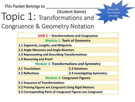 Topic 1: Transformations and Congruence & Geometry Notation
