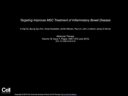 Targeting Improves MSC Treatment of Inflammatory Bowel Disease