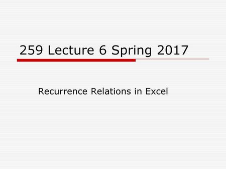 Recurrence Relations in Excel