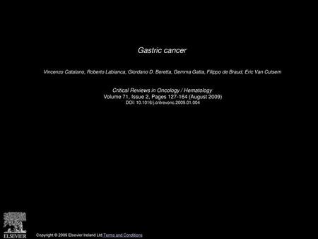 Gastric cancer Critical Reviews in Oncology / Hematology