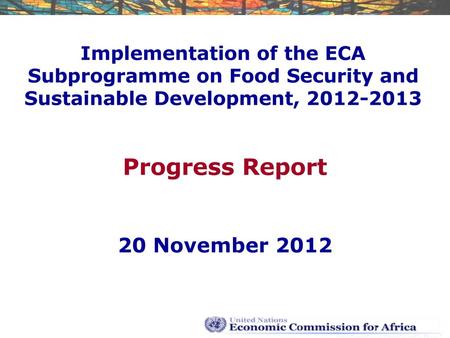 Progress Report 20 November 2012