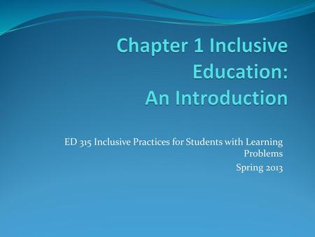 Chapter 1 Inclusive Education: An Introduction