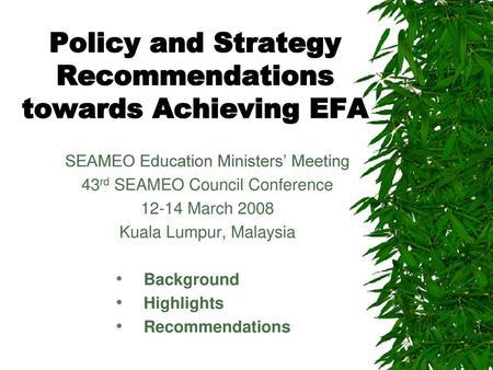 Policy and Strategy Recommendations towards Achieving EFA
