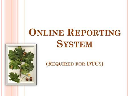 Online Reporting System (Required for DTCs)