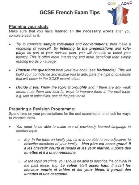 GCSE French Exam Tips Planning your study: