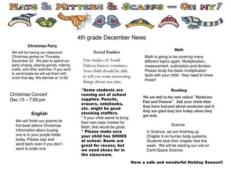 4th grade December News Social Studies
