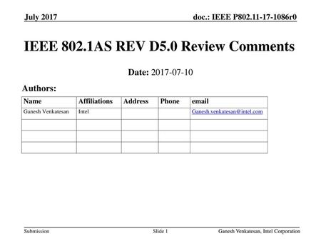 IEEE 802.1AS REV D5.0 Review Comments