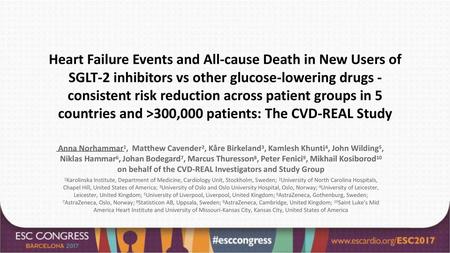 Heart Failure Events and All-cause Death in New Users of SGLT-2 inhibitors vs other glucose-lowering drugs - consistent risk reduction across patient groups.