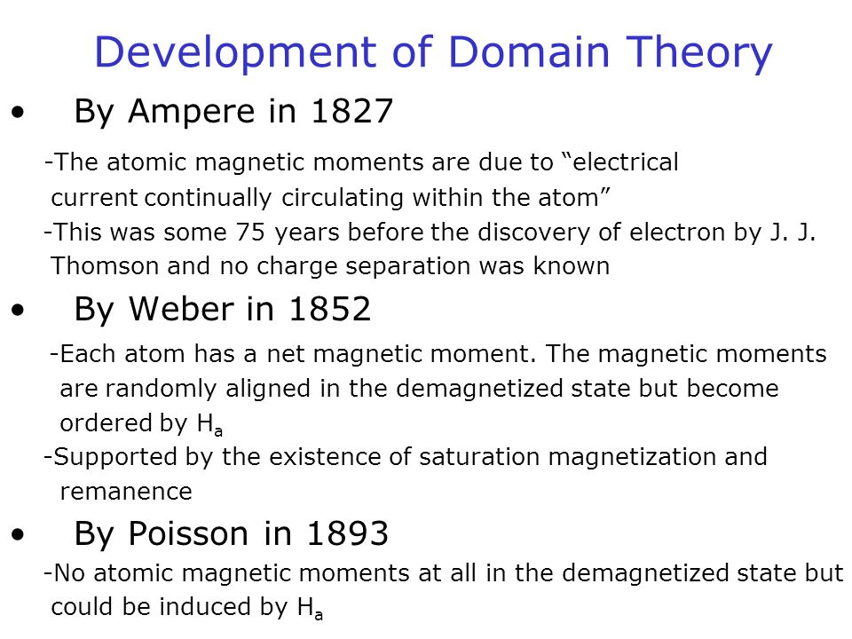 of Domain Theory By Ampere in atomic magnetic moments are due to “electrical current continually circulating within the -This. - ppt