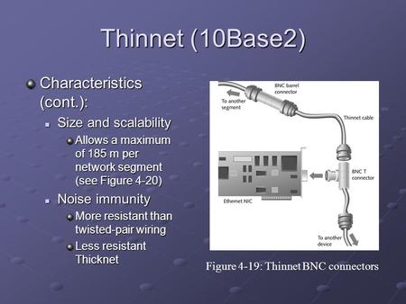 Thinnet (10Base2) Characteristics (cont.): Size and scalability