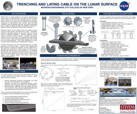 PARAMETERS & ASSUMPTIONS SOLID MODELBACKGROUND TRENCHING AND LAYING CABLE ON THE LUNAR SURFACE MEHRDAD HOOSHMAND, CITY COLLEGE OF NEW YORK POWER REQUIREMENTS.