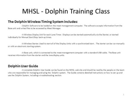MHSL - Dolphin Training Class