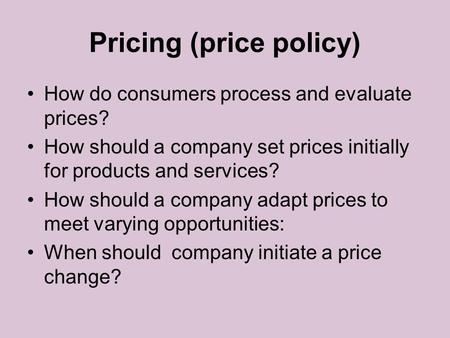 Pricing (price policy)