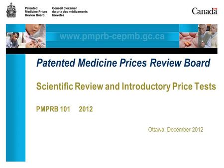 Scientific Review and Introductory Price Tests PMPRB 101 2012 Ottawa, December 2012 Patented Medicine Prices Review Board.