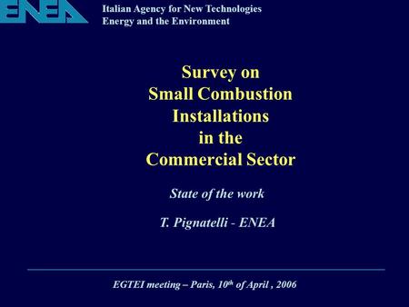 Italian Agency for New Technologies Energy and the Environment Survey on Small Combustion Installations in the Commercial Sector EGTEI meeting – Paris,
