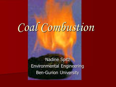Coal Combustion Nadine Spitz Environmental Engineering Ben-Gurion University.