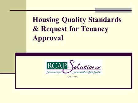 Housing Quality Standards & Request for Tenancy Approval