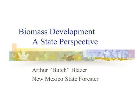 Biomass Development A State Perspective Arthur Butch Blazer New Mexico State Forester.