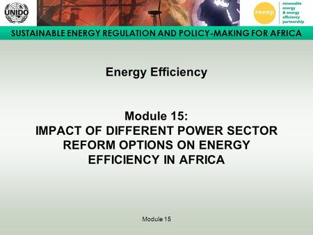 Energy Efficiency Module 15: IMPACT OF DIFFERENT POWER SECTOR REFORM OPTIONS ON ENERGY EFFICIENCY IN AFRICA Module 15.