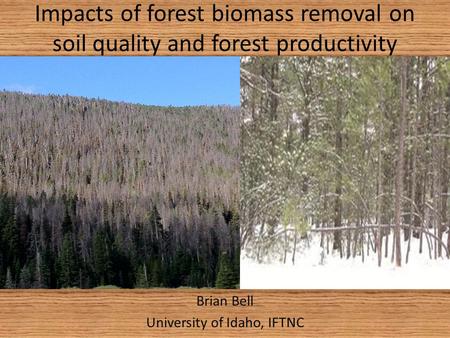 Impacts of forest biomass removal on soil quality and forest productivity Brian Bell University of Idaho, IFTNC.