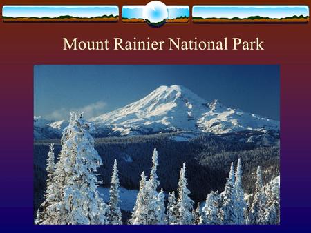 Mount Rainier National Park. Mt. Rainier National Park Established in 1899, celebrating its 100 th Anniversary Less than 100 miles from downtown Seattle.