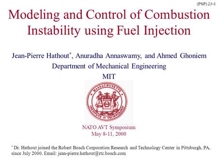 Modeling and Control of Combustion Instability using Fuel Injection