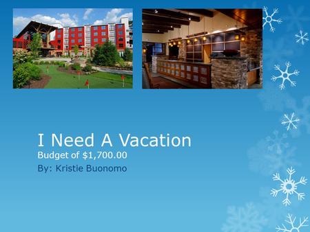 I Need A Vacation Budget of $1,700.00 By: Kristie Buonomo.