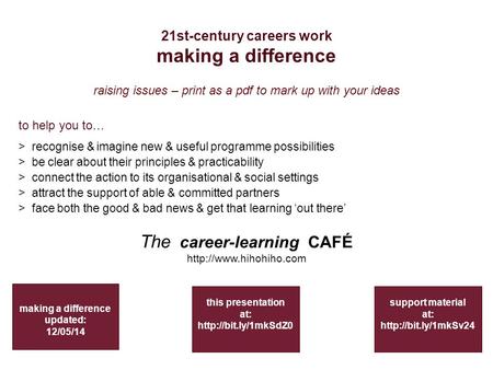 21st-century careers work making a difference making a difference updated: 12/05/14 support material at:  to help you to… > recognise.