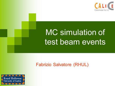 MC simulation of test beam events Fabrizio Salvatore (RHUL)