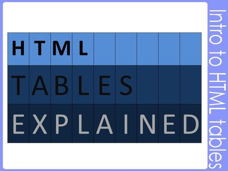 HTML TABLES EXPLAINED. What is a TABLE? The HTML table allows web designers to arrange & organize data -- text, images, hyperlinks, forms, form fields,