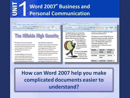 Word 2007 ® Business and Personal Communication How can Word 2007 help you make complicated documents easier to understand?