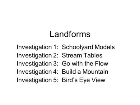 Landforms Investigation 1: Schoolyard Models