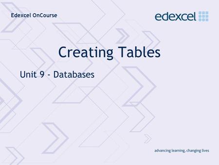 Creating Tables Unit 9 - Databases.