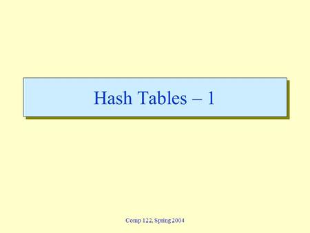 Comp 122, Spring 2004 Hash Tables – 1. hashtables - 2 Lin / Devi Comp 122, Fall 2003 Dictionary Dictionary: »Dynamic-set data structure for storing items.