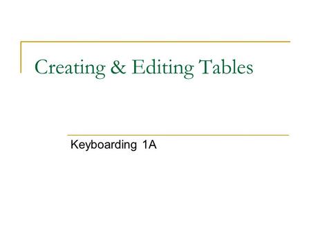 Creating & Editing Tables Keyboarding 1A. To Create a Table: From the Menu Bar, select Table select Insert select Table Type in the number of columns.