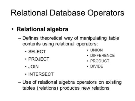 Relational Database Operators