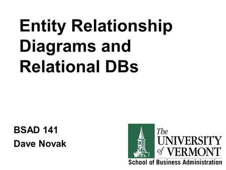 Entity Relationship Diagrams and Relational DBs BSAD 141 Dave Novak.