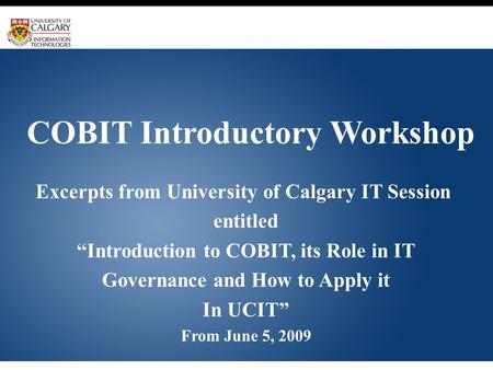 COBIT Introductory Workshop