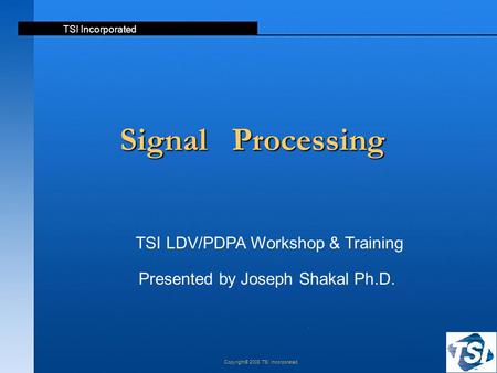 Signal Processing TSI LDV/PDPA Workshop & Training