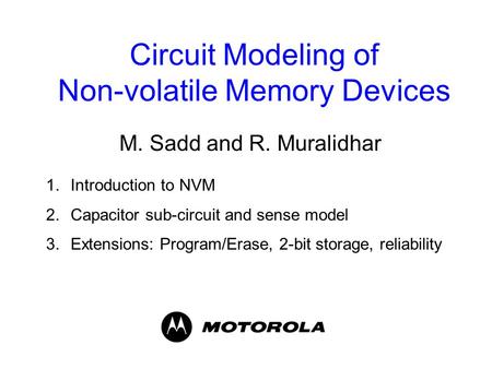 Circuit Modeling of Non-volatile Memory Devices