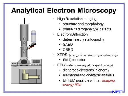 High Resolution Imaging structure and morphology phase heterogeneity & defects Electron Diffraction determine crystallography SAED CBED XEDS (energy-dispersive.