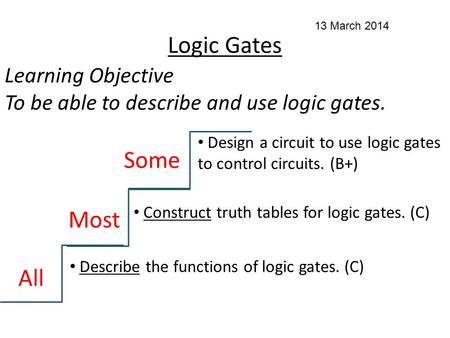 Logic Gates Some Most All Learning Objective