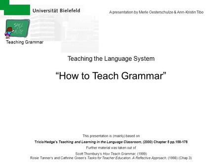 “How to Teach Grammar” Teaching the Language System Teaching Grammar