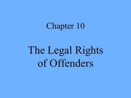 Chapter 10 The Legal Rights of Offenders. Legal Rights of Offenders Inmate access to courts Growth of court intervention in prison administration Constitutional.