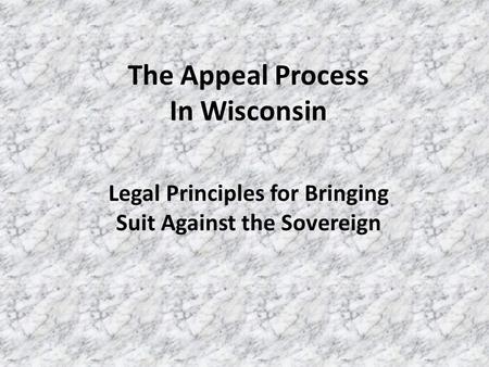 The Appeal Process In Wisconsin Legal Principles for Bringing Suit Against the Sovereign.