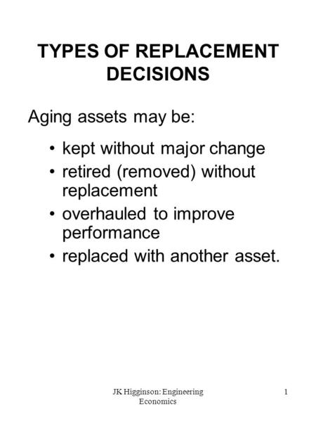 TYPES OF REPLACEMENT DECISIONS