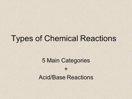 Types of Chemical Reactions 5 Main Categories + Acid/Base Reactions.
